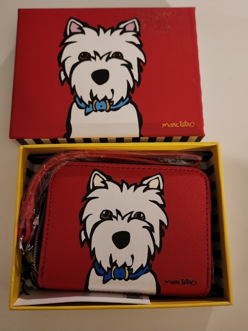 Red Westie Wallet with Blue Collar Design